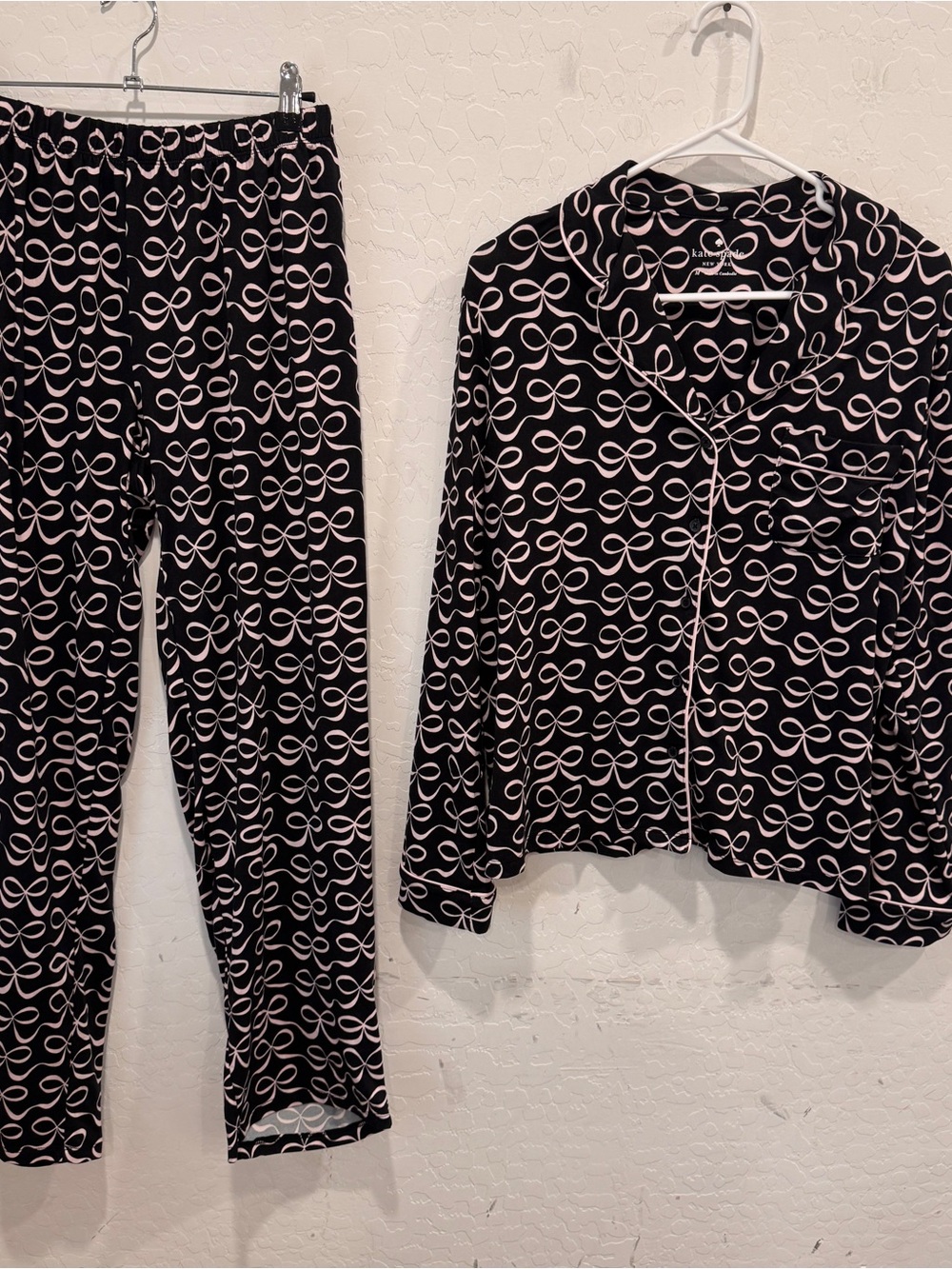 Kate Spade Black Pink Bow Pajama Set Medium Loungewear Nightwear Dainty Lounge